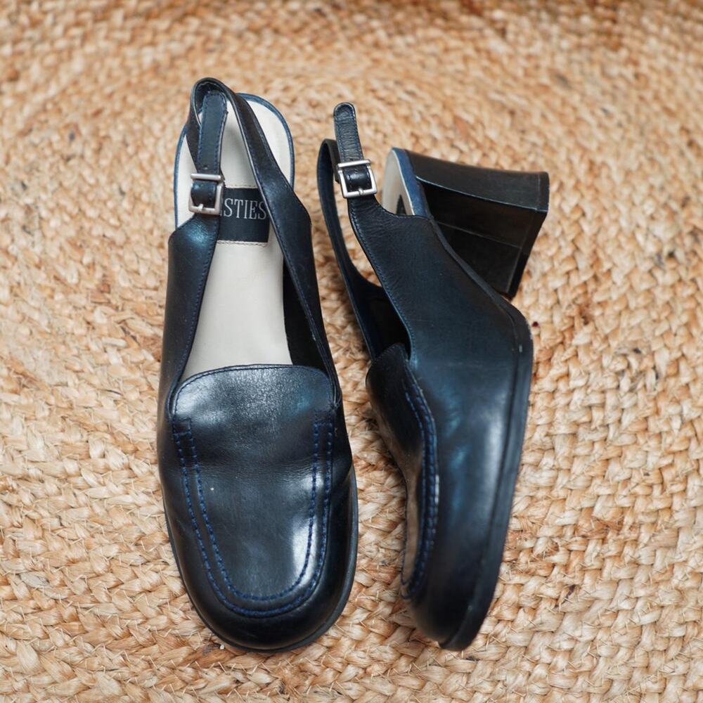 Westies Black Leather Slingback Heels Y2K 7M